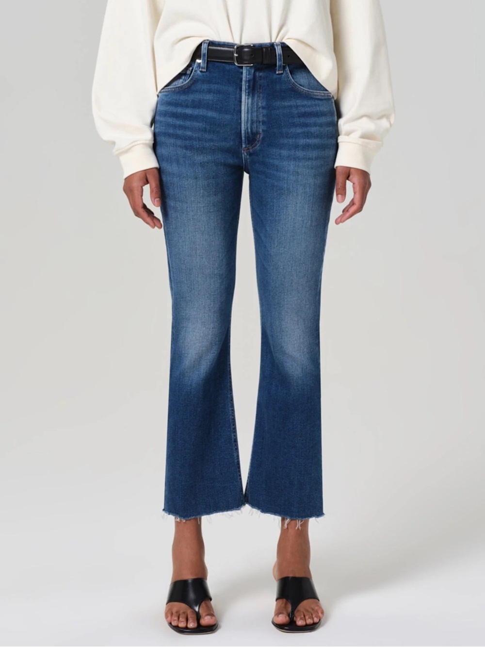 Citizens of Humanity Isola Crop Bootcut Jeans Dark Wash Raw Hem Size 30 Women